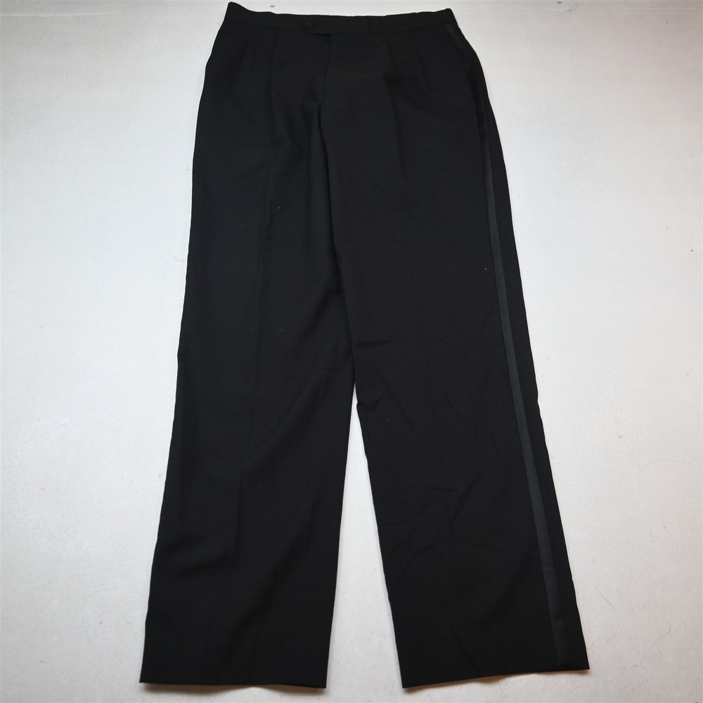 Stafford 34x34 Black 100% Wool High Waist Pleated Tuxedo Trouser Mens Pants